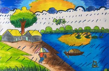 প্রাণতোষ আর্ট স্কুলের শিক্ষার্থী নুজহাত হাসান সুহা‘র অঙ্কিত গ্রাম-বাংলার ছবি